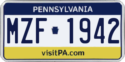 PA license plate MZF1942