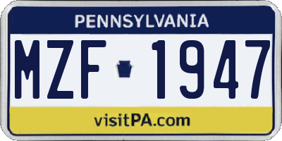 PA license plate MZF1947