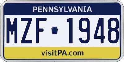 PA license plate MZF1948