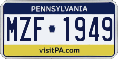 PA license plate MZF1949