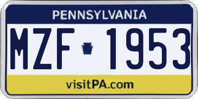PA license plate MZF1953