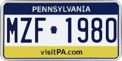 PA license plate MZF1980