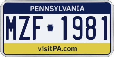 PA license plate MZF1981