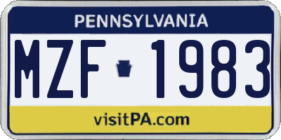 PA license plate MZF1983