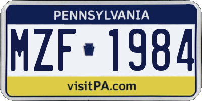 PA license plate MZF1984