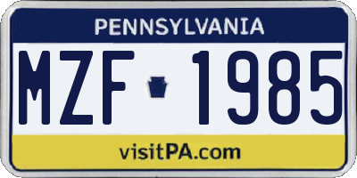 PA license plate MZF1985
