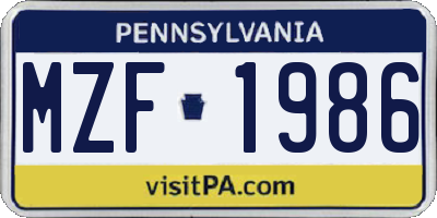PA license plate MZF1986