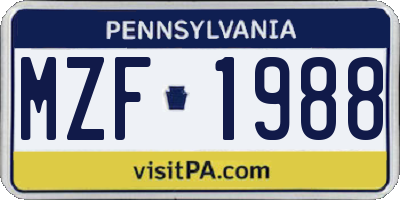 PA license plate MZF1988