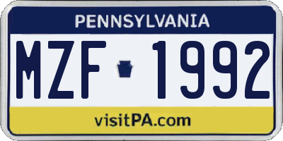PA license plate MZF1992