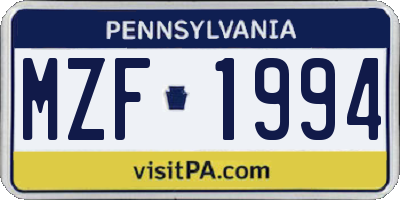 PA license plate MZF1994