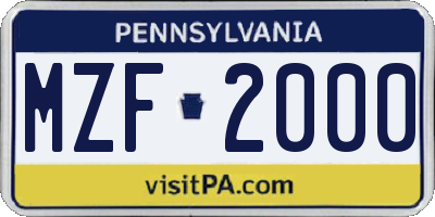 PA license plate MZF2000