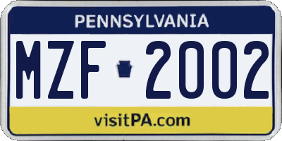 PA license plate MZF2002