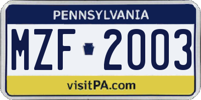PA license plate MZF2003