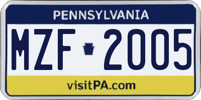 PA license plate MZF2005