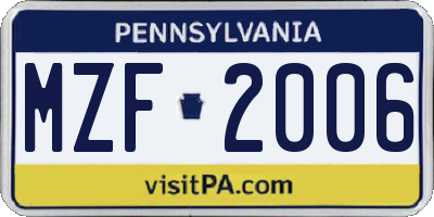 PA license plate MZF2006
