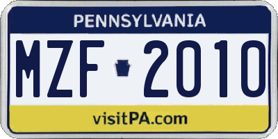 PA license plate MZF2010