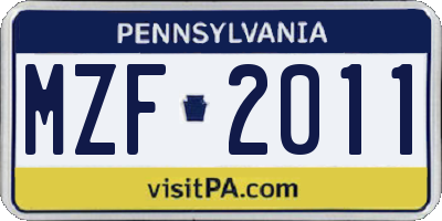 PA license plate MZF2011