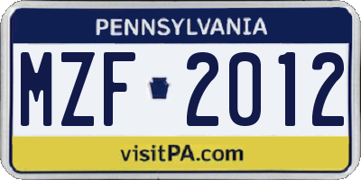 PA license plate MZF2012