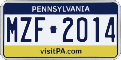 PA license plate MZF2014