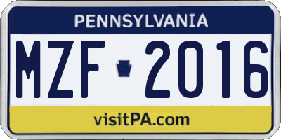 PA license plate MZF2016