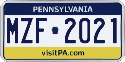 PA license plate MZF2021