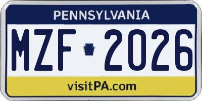 PA license plate MZF2026