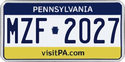 PA license plate MZF2027