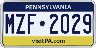 PA license plate MZF2029
