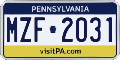 PA license plate MZF2031