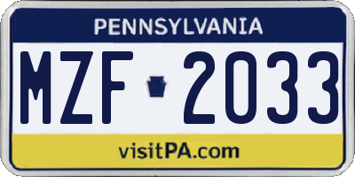 PA license plate MZF2033