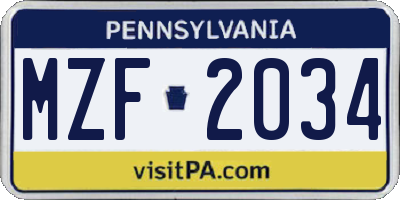 PA license plate MZF2034