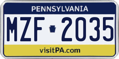 PA license plate MZF2035