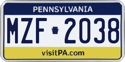 PA license plate MZF2038