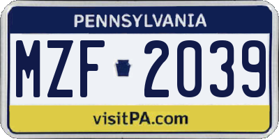 PA license plate MZF2039
