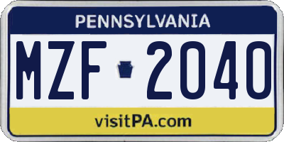 PA license plate MZF2040
