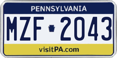 PA license plate MZF2043