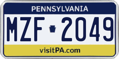 PA license plate MZF2049