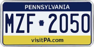 PA license plate MZF2050
