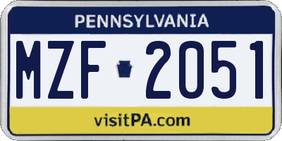 PA license plate MZF2051