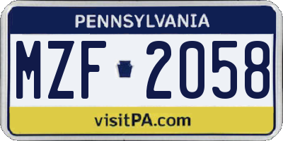 PA license plate MZF2058