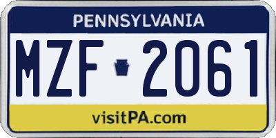 PA license plate MZF2061