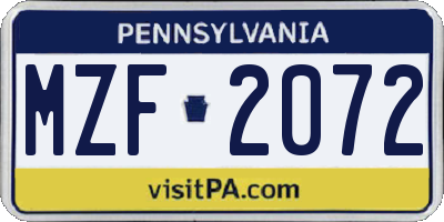 PA license plate MZF2072