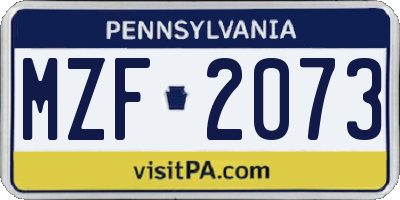 PA license plate MZF2073