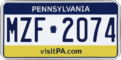 PA license plate MZF2074