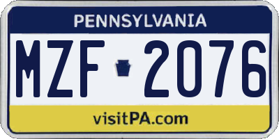 PA license plate MZF2076