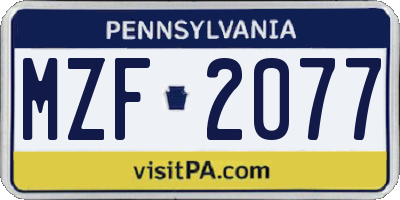 PA license plate MZF2077