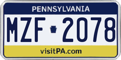 PA license plate MZF2078