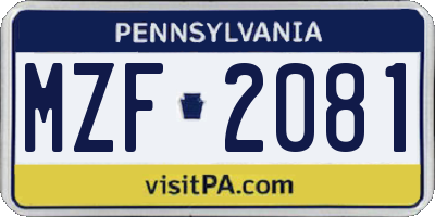 PA license plate MZF2081