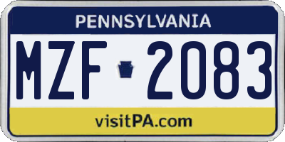 PA license plate MZF2083