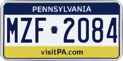 PA license plate MZF2084
